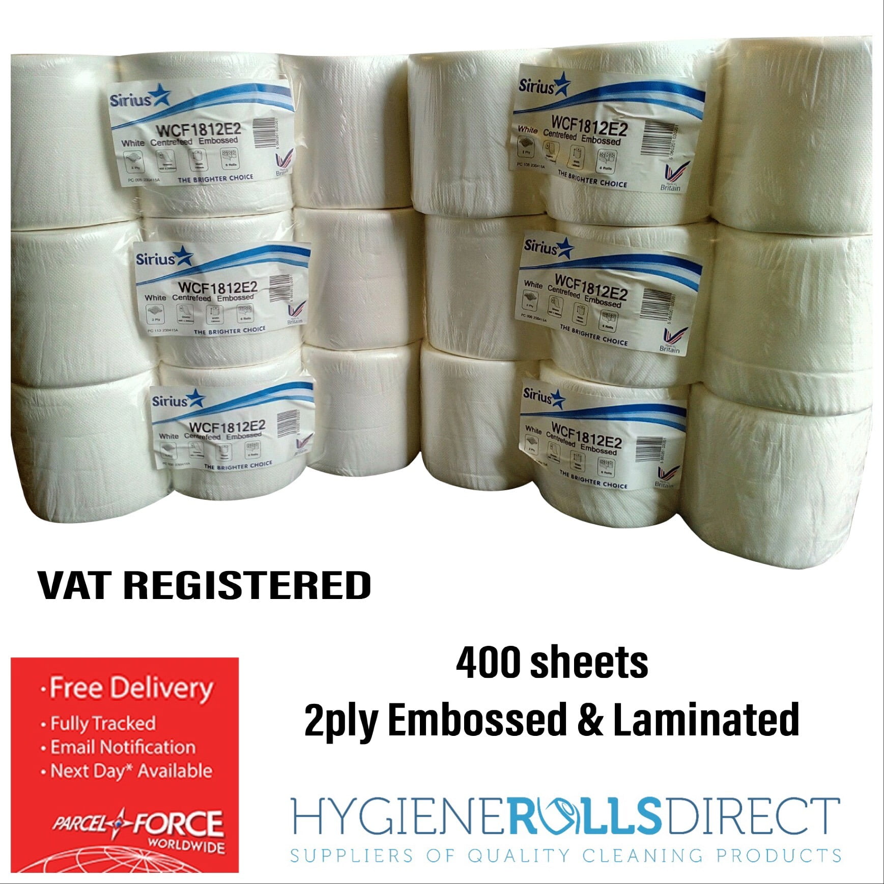 6 rolls x White Centrefeed Embossed 2ply Wiper Paper Towel 