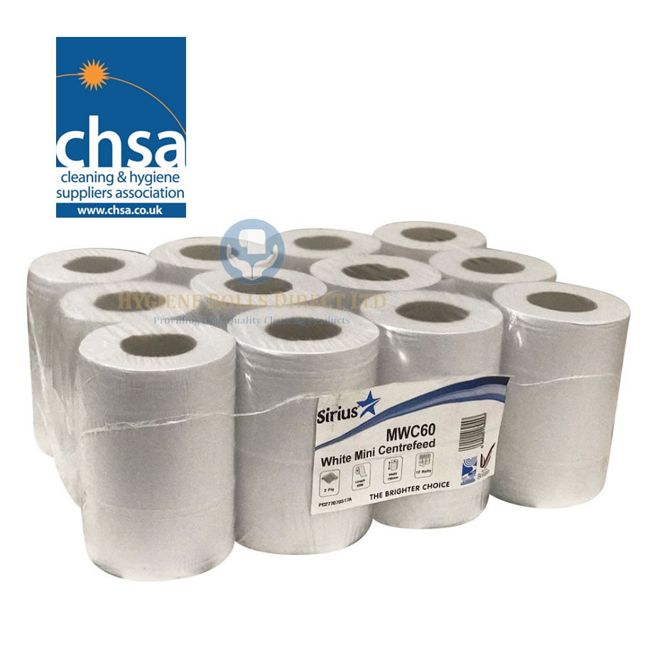 Wholesale paper White Centre Feed Rolls Pack 12 Paper Towel 2ply 19cm 60 metres 